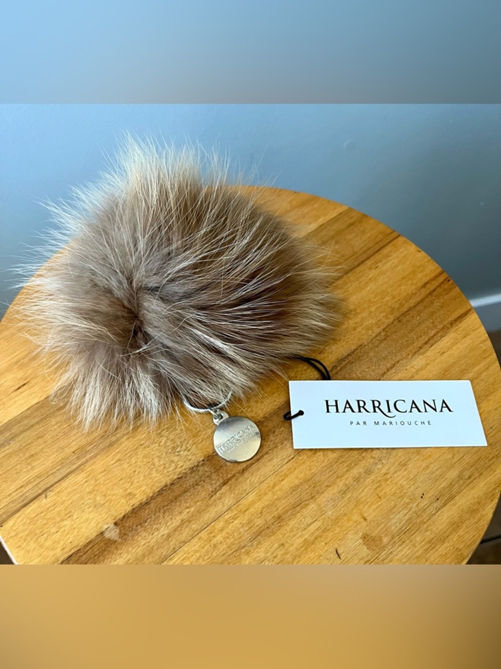 NWT Harricana Faux Fur Pom Pom Keychain - Taupe Brown - quiet luxury preppy chic